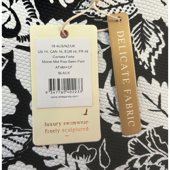 Artesands Cantata Forte Black White Monet Curve Fit Mid-Rise Swim Bottoms‎ Sz 14 - Picture 10 of 12